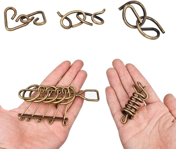 Assorted Ancient Metals Puzzle Brone Color Stress Relief Toys 9 Pack IQ Wire Puzzles with Paper Box Gift Package Great Educational Metals Still Puzzle Games Toys for Children and Adults by AHYUAN