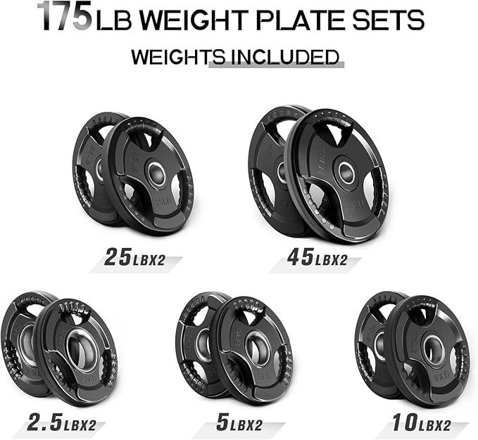 RitFit Olympic Rubber Grip Plates for Barbell, 2-Inch Weight Plates for Weightlifting and Strength Training in Home & Gym, Single, Pair and Sets(2.5/5/10/25/35/45 LB)