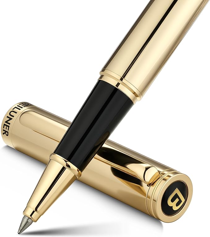 BEILUNER Luxury Gold Rollerball Pen, Stunning Pens with 24K Gold Finish, Noble and Elegant Designs,Schneider Ink Refill, Fancy Gift Set for Men & Women, Executive Writing, Office, Nice Graduation Gift