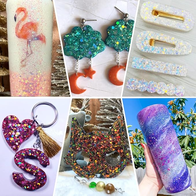 Estanoite Iridescent Chunky Glitter, 160G/5.64OZ Glitter, Mixed Fine & Chunky Glitter for Epoxy Resin, Holographic Glitter for Crafts Tumblers, Halloween Christmas Festival Painting Decor (Baby Blue)