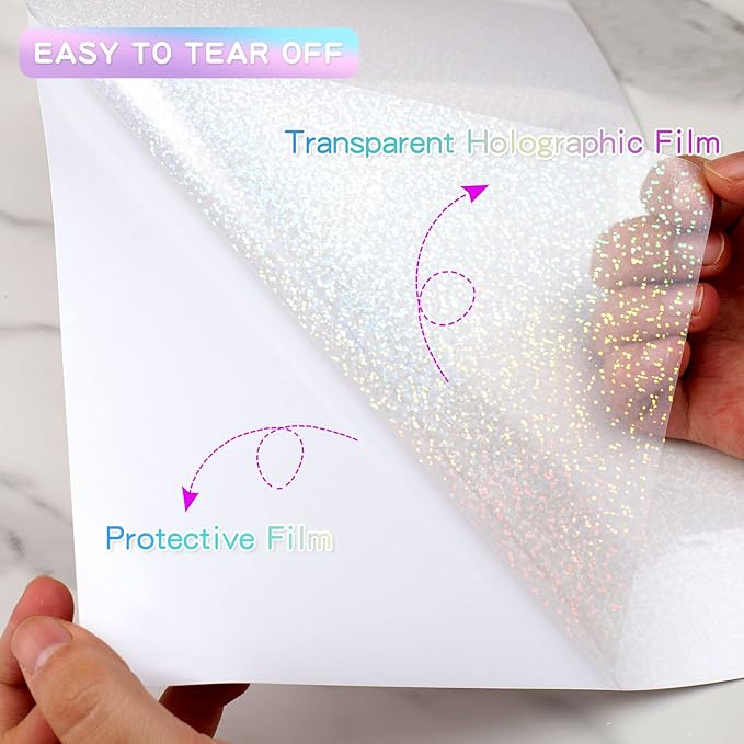 Holographic Sticker Paper, 24 Sheets Transparent Holographic Laminate Vinyl Sheets Self Adhesive, Clear Overlay Lamination Sticker Film for Stickers DIY Crafts, Dots Patterns - 8.5x11 Inch
