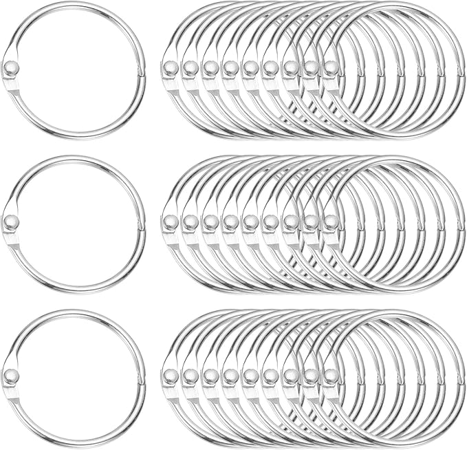 PATIKIL 1.2" x 1.4" Loose Leaf Binder Rings, 30 Pcs Metal Book Rings Nickel Keychain Ring for Paper Index Cards Flash Card Notebook Rings Office Home Book Binder, Silver Tone