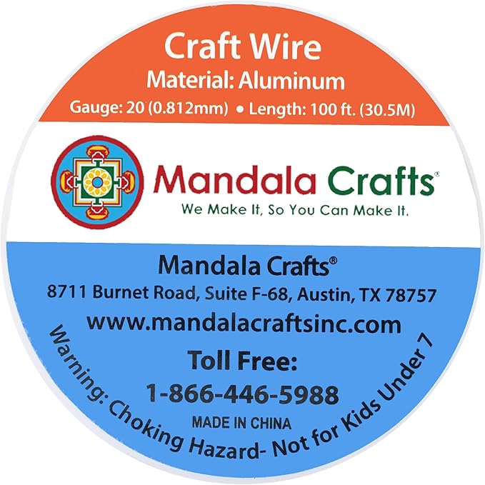 Mandala Crafts 20 Gauge Anodized Aluminum Craft Wire for Jewelry Making - 100 FT Colored Flexible Gold Tone Wire - Bendable for Bonsai Armature Crafting Sculpting