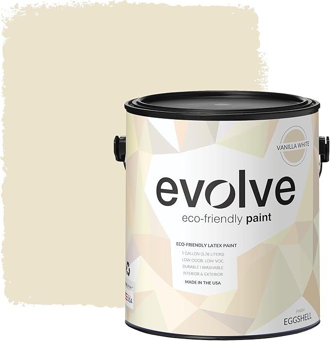EVOLVE Paint & Primer: Environment-friendly, Low Sheen with One-coat Coverage for Interior & Exterior surfaces (Vanilla White, 1-Gallon)