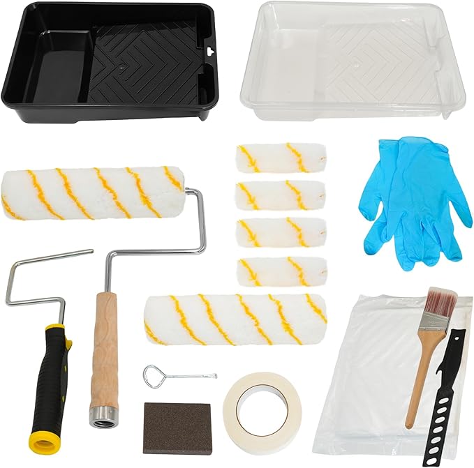ETERNA Paint Roller Kit, 19 Pieces Paint Supplies for House Painting with Paint Tray&Liners, 9 inch+4 inch Paint Roller Covers&Frames, Paint Brushes, Perfect for Wall Decorating Home DIY