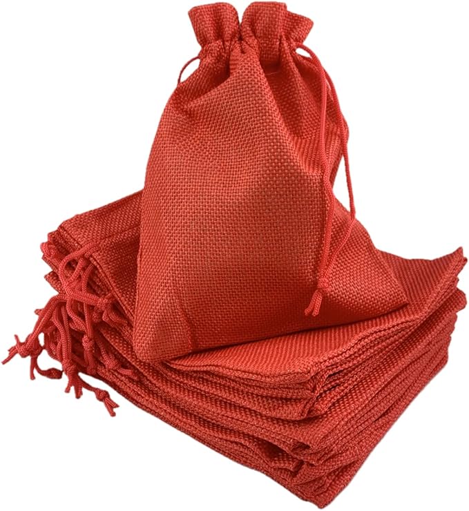 Palmhomee Pack of 25 Burlap Gift Bags with Drawstring Linen Jewelry Pouches Wedding Hessian Jute Bags for Birthday and Treat Pouches Party Wedding Favors Gift (6x8 Inch, Red)
