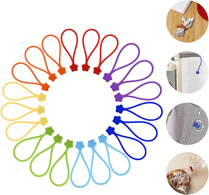7Colors-21Pack Reusable Silicone Twist Ties, 7.48'' Magnetic Cable Ties with Strong Magnet for Organizing Cables, Hanging Stuff, USB Cords,Fridge Magnets, Used in Many Ways or Just for Fun
