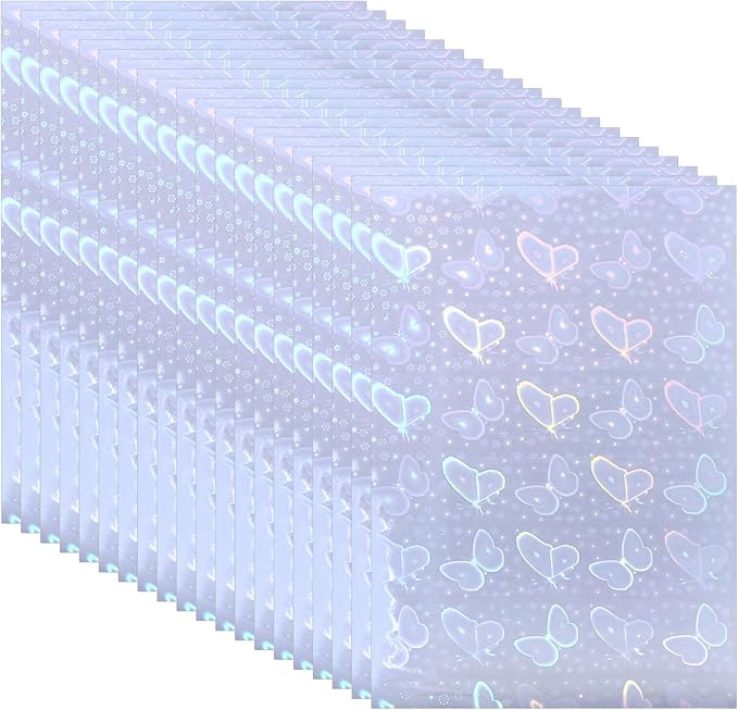 PATIKIL 8.3x5.8" Holographic Sticker Paper, 20Sheets A5 Polypropylene Self-Adhesive Transparent Waterproof Laminate Overlay Film for Photo Cards Scrapbook Decorations, Butterfly
