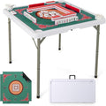 Giantex Folding Mahjong Table, 35" Square Card Table with Cup Holders, Removable Noise Reduction Mat, HDPE Tabletop, 4-Player Portable Domino Tables for Poker Blackjack Board Game (Green)