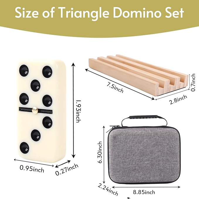 Double 6 Dominos Set for Adults with 4 Wooden Racks & 28 Tiles Travel Dominoes Set Classic Board Game for Family Game Night