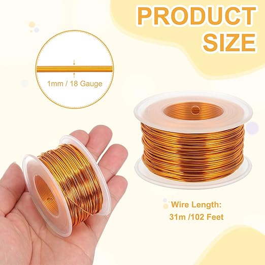 uxcell 18 Gauge / 1mm Anodized Aluminum Wire for Jewelry Craft Making, 102 Feet Bendable Flexible Wire for DIY Home Decor Gardening Sculpture, Gold