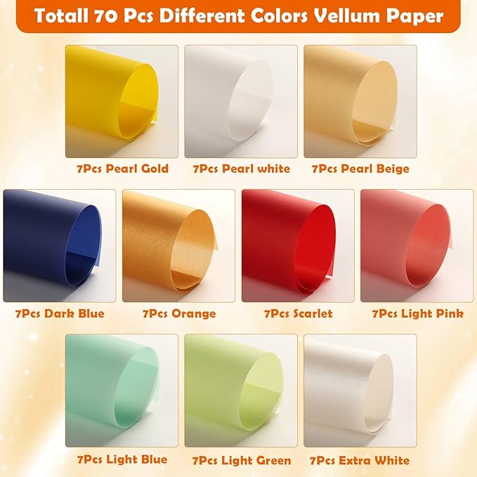 70 Pcs Colored Vellum Translucent Paper 8.5 x 11 inches Tracing Vellum Paper for Greeting Card Invitation Overlays, Sketching Crafting Scrapbooking, Journaling, Lanterns Making