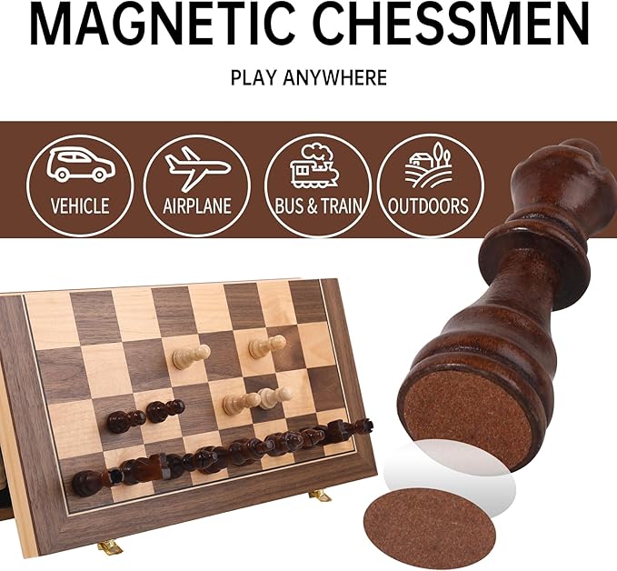 Wooden Chess Set with Folding Board - 15" Classic Magnetic Chess Set with Protective Bag for Adults, Chess Lovers Tournament Professional Beginner
