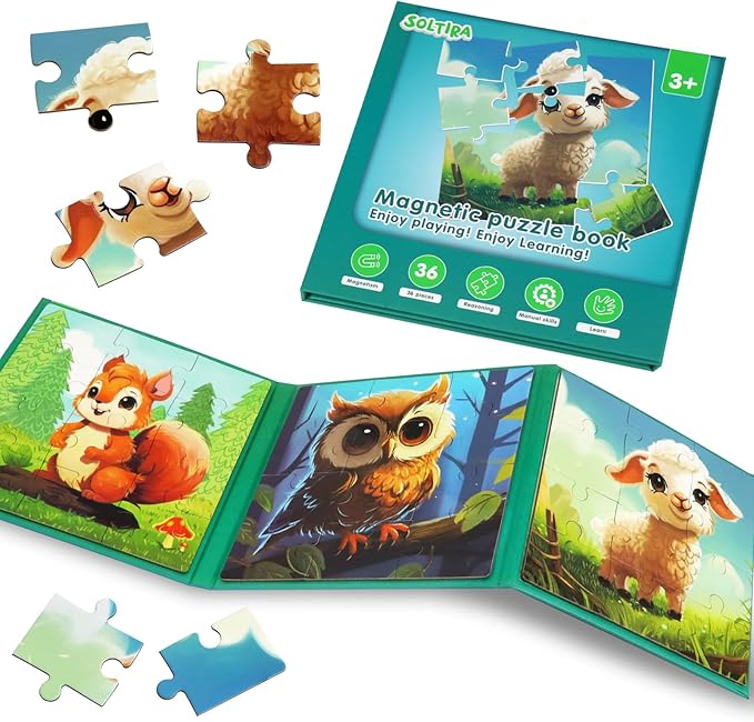 Puzzles for Kids Ages 3-5 36PCS-3 Animal Themes Magnetic Puzzles for Kids 4-6 Travel Puzzle for Airplane/Car/Road Trip/Gift Toys for 3 4 5 6 Year Old Girls and Boys
