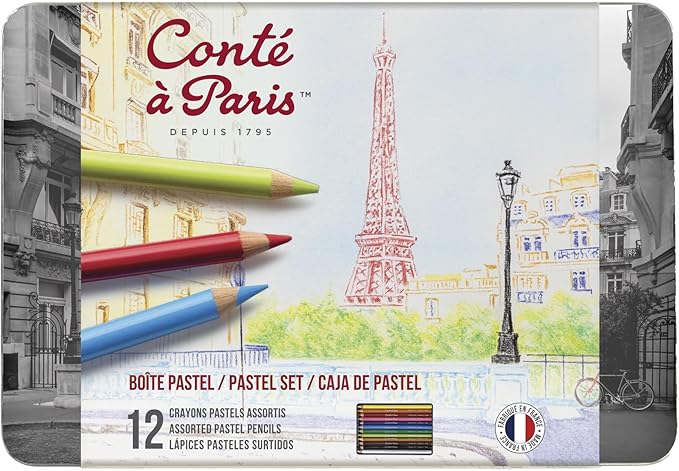 Conté à Paris Pastel Pencils with 12 Assorted Colors, Black