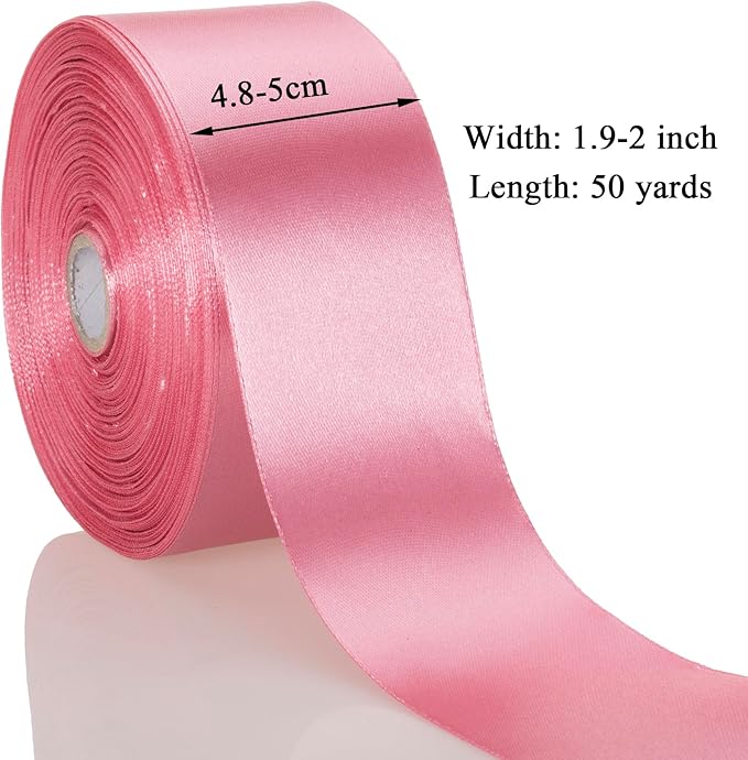 2 Inch Rose Gold Solid Satin Ribbon, 50 Yards Craft Fabric Ribbon for Gift Wrapping Floral Bouquets Wedding Party Decoration