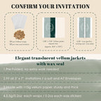 UNIQOOO 50 Sets Pre-Folded Vellum Jackets for 5x7 Invitation & Gold Eucalyptus Wax Seal Stickers, Wedding Invitations Wraps Bulk for Wedding Bridal Baby Shower Envelopes
