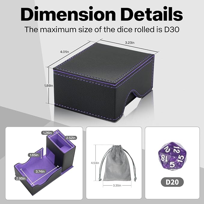 Dice Roller Tower, Premium DND Magnetic Dice Tray, Foldable PU Leather Dice Tower RPG Gifts for Dungeons and Dragons MTG Dm & Player Black/Violet