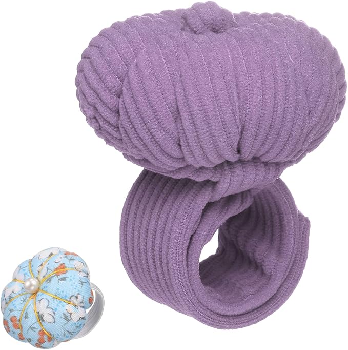 HARFINGTON Wrist Pin Cushions, Sewing Needle Pin Cushion Adjustable Strap with Elastic Strap Finger Ring Pincushions Fit All Wrist Sizes for Sewing Quilting Needlework DIY Crafts, Purple/Blue