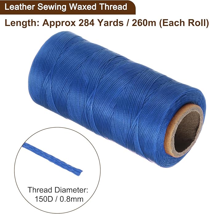 uxcell 150D 0.8mm Flat Waxed Thread 284 Yards Polyester Leather Sewing Waxed String Hand Stitching Waxed Cord for Leather Stitching Sewing Bookbinding DIY Craft Sapphire Blue