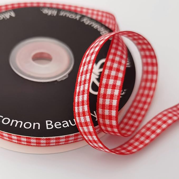 Red and White Gingham Ribbon 25 Yards Each Roll 100% Polyester (3/8", red)