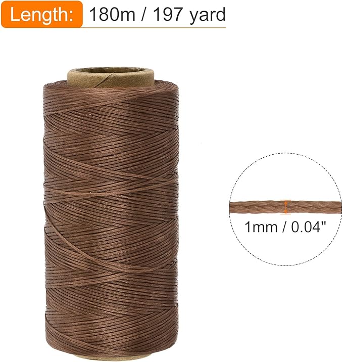 MECCANIXITY Waxed Thread,197 Yard 1mm 210D Flat Wax Thread Polyester Waxed String for Leather Sewing Hand Weaving Book Binding Home Decoration,Light Brown