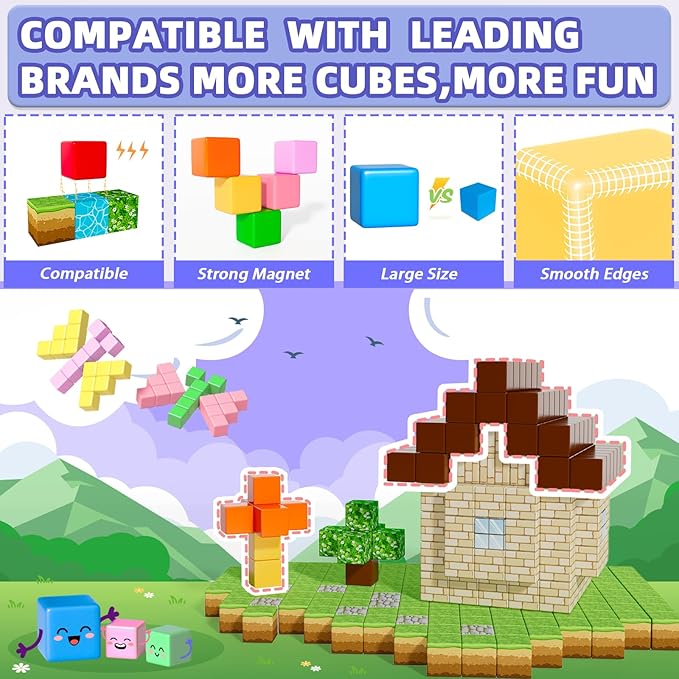 Magnetic Blocks, Magnet Building Toys for Toddlers, Preschool Sensory Autism STEM Toys for 3+ Year Old Boys & Girls, Magnetic Cubes as for Kids Ages 3-5 4-8