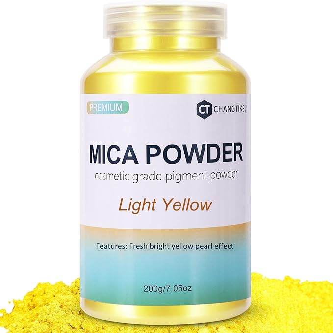 Mica Powder,7.05OZ（200g）,Light Yellow Mica Powder Pigment for Epoxy Resin，Lip Gloss，Car Paint，Dye，Soap Making，Nail Polish,Epoxy Resin,Candle Making,Bath Bombs