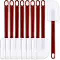 Dandat 9 Pcs Silicone Rubber Spatula, Commercial Spatula 500 Fahrenheit Heat Resistant, Non Stick Heavy Duty Scraper for Kitchen Cook Mix Fry Spread Bake, Dishwasher Safe(Deep Red and White,10 Inch)