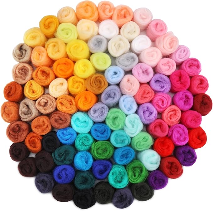 Mayboos 96 Pcs Needle Felting Wool, 48 Colors Wool Roving Yarn, Fiber Wool Roving for DIY Hand Spinning Needle Felting Wool Craft 3g/Pack