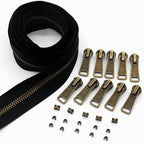 #5 Antique Brass Metal Zippers by The Yard Bulk 2 Yards Black Tape with 10 pcs Sliders Handmade Zipper for Sewing Craft Bag Backpack, Wallets, Purses Leekayer