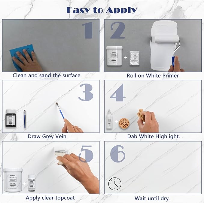 NADAMOO White Marble Countertop Paint Kit for Kitchen Bathroom, Counter Top Refinishing Kit Cover Up to 35 SQ. FT.