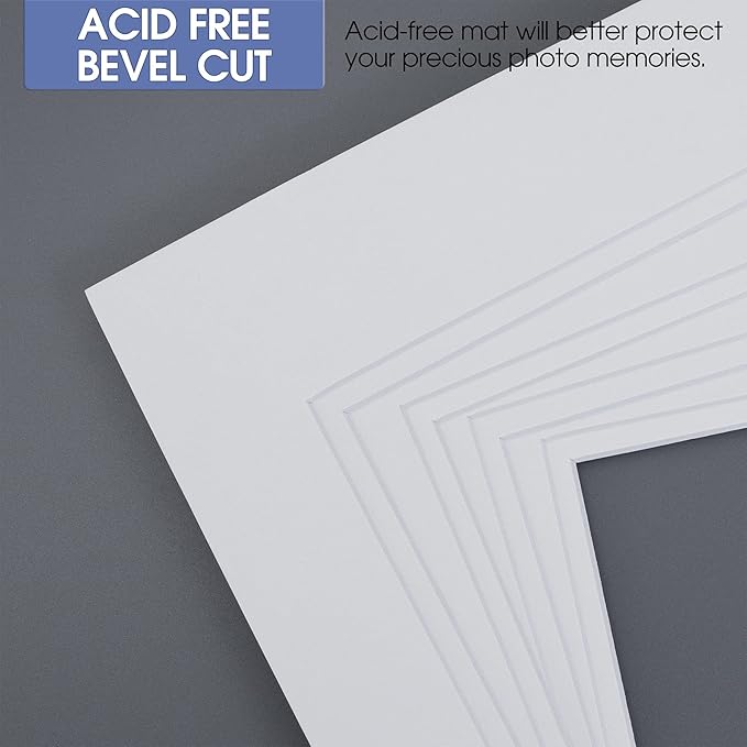 Golden State Art, 11x14 Double Mats for 8x10 - for Photos, Pictures, Frames - Acid-Free, 5 Pack, Off White Over Off White