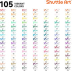 Shuttle Art Dual Tip Brush Marker Pens, 105 Colors Fine and Brush Tip Markers Set in Portable Case with 1 Coloring Book for Kids, Water-based Ink Adult Artist Coloring Calligraphy Journal Doodling