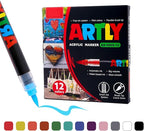 Acrylic Paint Markers, Acrylic Paint Pens, Fabric Markers for Textile, Rock, Glass, Wood, Paper, Ceramic, Canvas DIY Art Supplies Kit for Kids and Adults (12)
