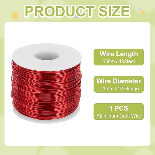 MECCANIXITY 18 Gauge Anodized Aluminum Craft Wire Bendable Bonsai Training Wire 492 Feet 1mm for Sculpting Crafts Wreath Floral Beading Jewelry Making, Red