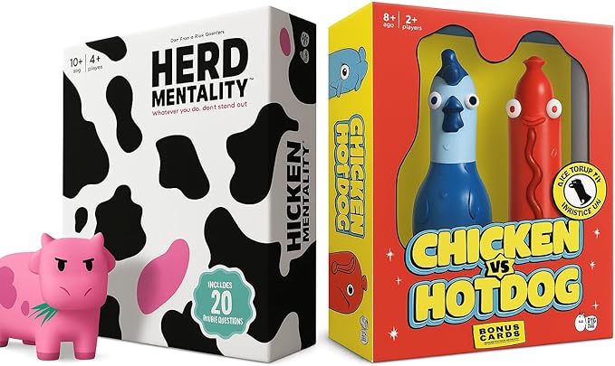 Herd Mentality & Chicken vs Hotdog Bundle | Funny Family Party Games for Adults, Teens & Kids | Easy-to-Learn Board Games for Game Night, 2–8+ Players