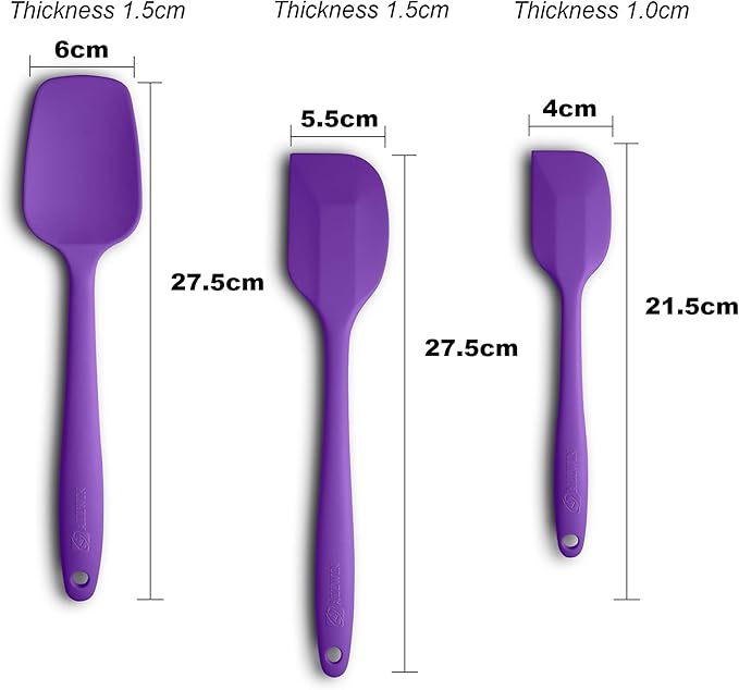 Silicone Spatula 3-piece Set, Ergonomic Handle High Heat-Resistant Spatulas, Non-stick Rubber Spatulas with Stainless Steel Core, Purple