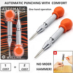 2-Pieces Automatic Center Punch, 5 Inch Adjustable Impact Hole Punch Metal Punch, Spring Loaded Center Punch Tool with Palm Cushion Cap for Wood Metal Leather