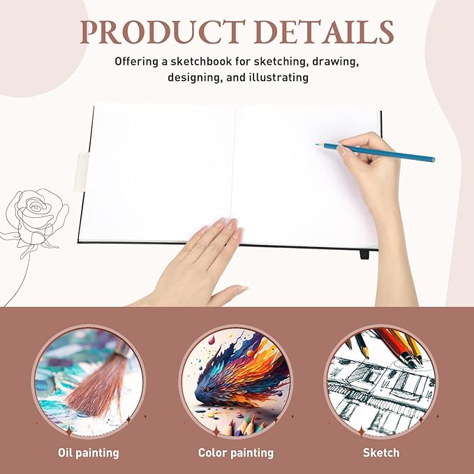 Moinchore Back to School Gifts Square Sketchbook 8 x 8 Inch Hardcover Art Sketch Book Drawing Papers 120 Pages, Mixed Media Journal Notebook with Elastic Closure Sketchbook for Drawing(Black)