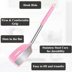 Silicone Spatula Spoon Set, 4 PCS Silicone Cooking Utensils Spatula Spoon Set with Stainless Steel Handle, BPA Free Kitchen Turners for Frying, Mixing, Serving, Draining, Turning, Stirring, Pink