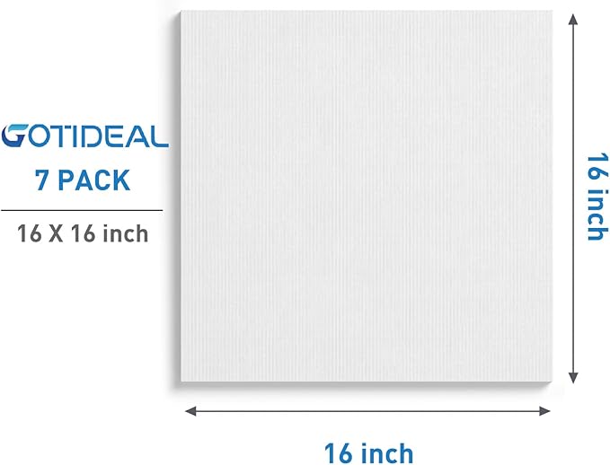 GOTIDEAL Stretched Canvases for Painting, 16x16 Inch Set of 7, Primed White - 100% Cotton Blank Art Square Canvas Boards for Painting for Acrylic Pouring, Oil Paint Dry & Wet Art Media
