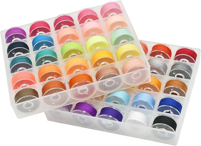 SHRJ 130pcs Sewing Thread kit, 50 Colors Sewing Machine Threads Prewound Bobbins with Bobbin Thread Buddies Storage Needles Assortment, 400 Yards per Spools Polyester Thread