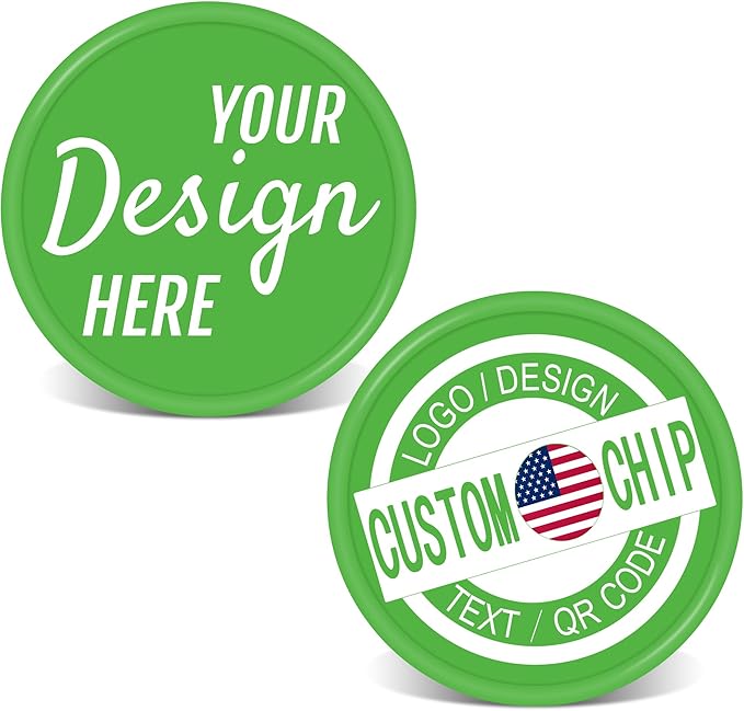500 Personalized Plastic Chips, Custom Poker Chip, Print Your Logo Image or Text, Good for Golf Ball Markers, Challenge Coins, Business Cards, Drink Tokens