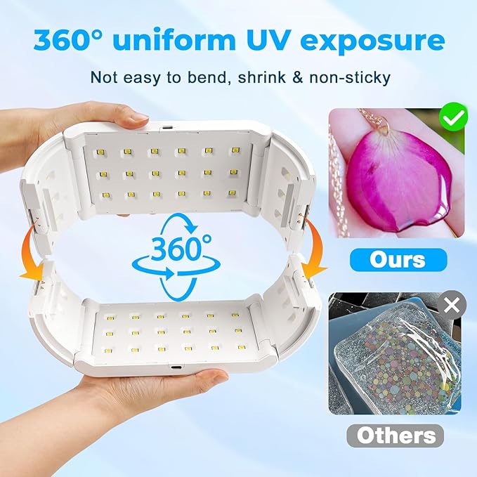 JDiction UV Light for Resin, Wireless UV Resin Lamp with 48 LED Beads, Long Time Setting (1min, 3min, 5min, 10min), Rechargeable 48W Powerful Cordless Curing Tool for Jewelry Making Crafts
