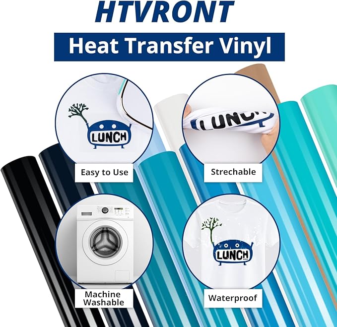 HTVRONT Heat Transfer Vinyl Blue HTV Vinyl - 13 Sheets of Various Blue HTV for Shirts, Turquoise Iron on Vinyl Compatible with Cricut Cutting Machine & Cameo