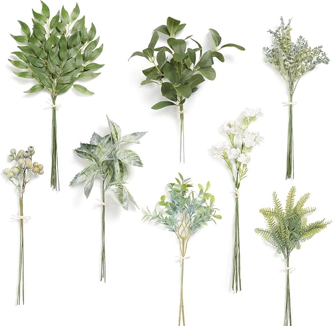 Serra Flora Artificial Greenery Stems Box Set,(Pack of 42pcs) with 8 Kinds of Faux Pink Green Filler for DIY Bridal Bouquets Wedding Floral Arrangement Table Centerpieces