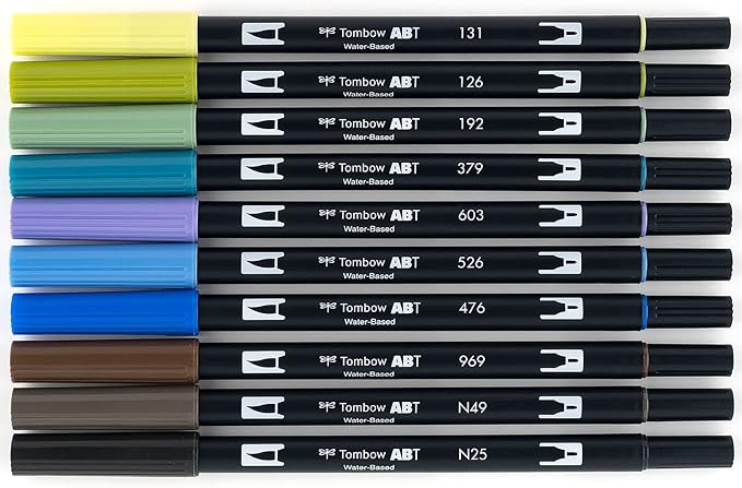 Tombow 56169 Dual Brush Pen Art Markers, Landscape, 10-Pack. Blendable, Brush and Fine Tip Markers