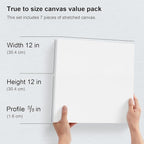 PHOENIX Stretched Canvas for Painting 12x12 Inch/7 Value Pack, 8 Oz Triple Primed 5/8 Inch Profile 100% Cotton White Blank Canvas, Square Framed Canvas for Oil Acrylic & Pouring Art