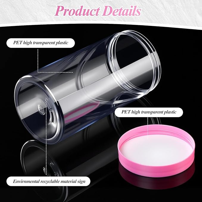 SATINIOR 12 Pack 32 oz Plastic Container Jars with Lids Round Clear Travel Cosmetic Container Slime Jars for Toiletries, Lotion, Cream, Ointments, Makeup, Rhinestone, Samples, Kitchen Storage(Pink)